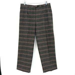 Sag Harbor Woman Pants Gray and Red Plaid Slacks Pockets Button Zipper & Elastic